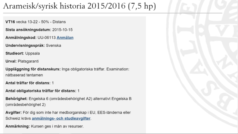 Kurser i syrisk/arameisk historia försvinner från kursutbud